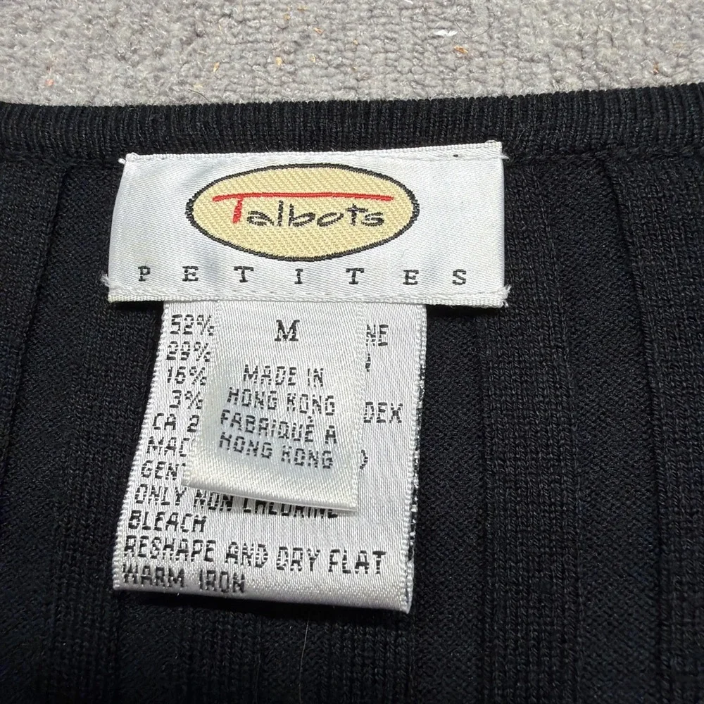 Talbots Henley Sweater Charcoal Ribbed Knit Petite Medium‎ Stretch